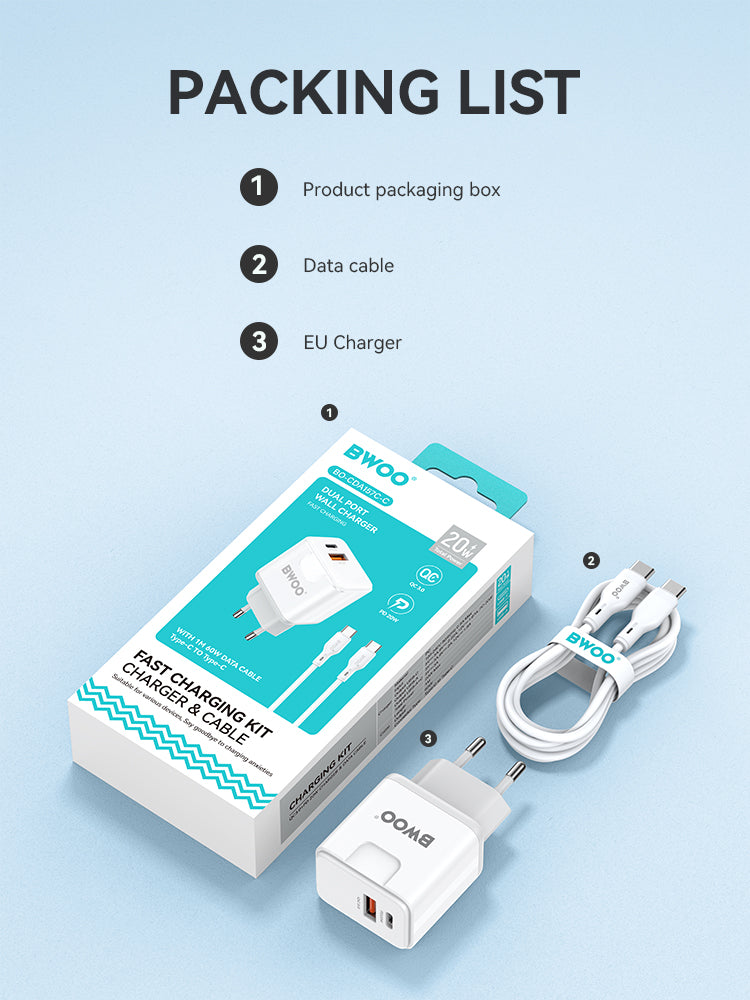 BWOO  Kit Charger + Type-C to Type-C 20W EU CDA157C-C CDA 157CC