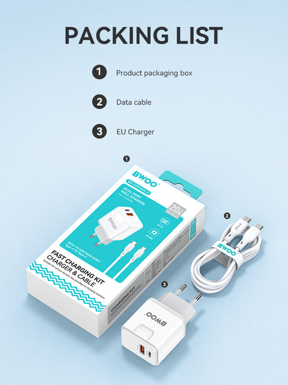 BWOO  Kit Charger + Type-C to Type-C 20W EU CDA157C-C CDA 157CC