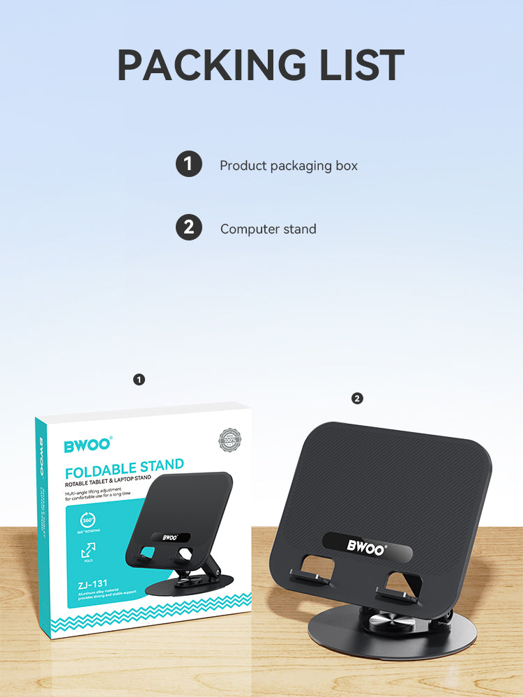 BWOO Aluminum Alloy Foldable Desktop Tablet Holder 360° Rotating ZJ131