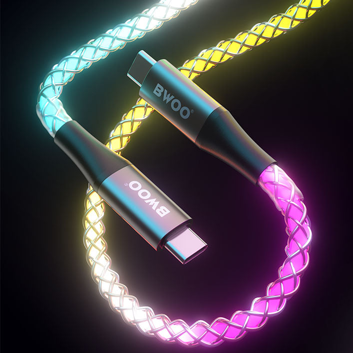 65W Type-C to Type-C Transparent USB Cable With LED Light X278