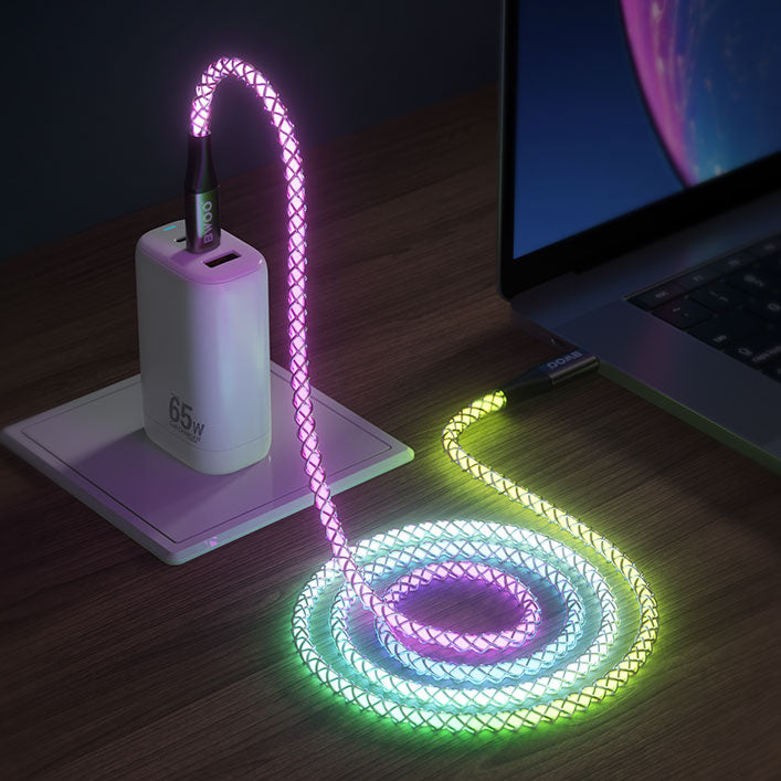 65W Type-C to Type-C Transparent USB Cable With LED Light X278
