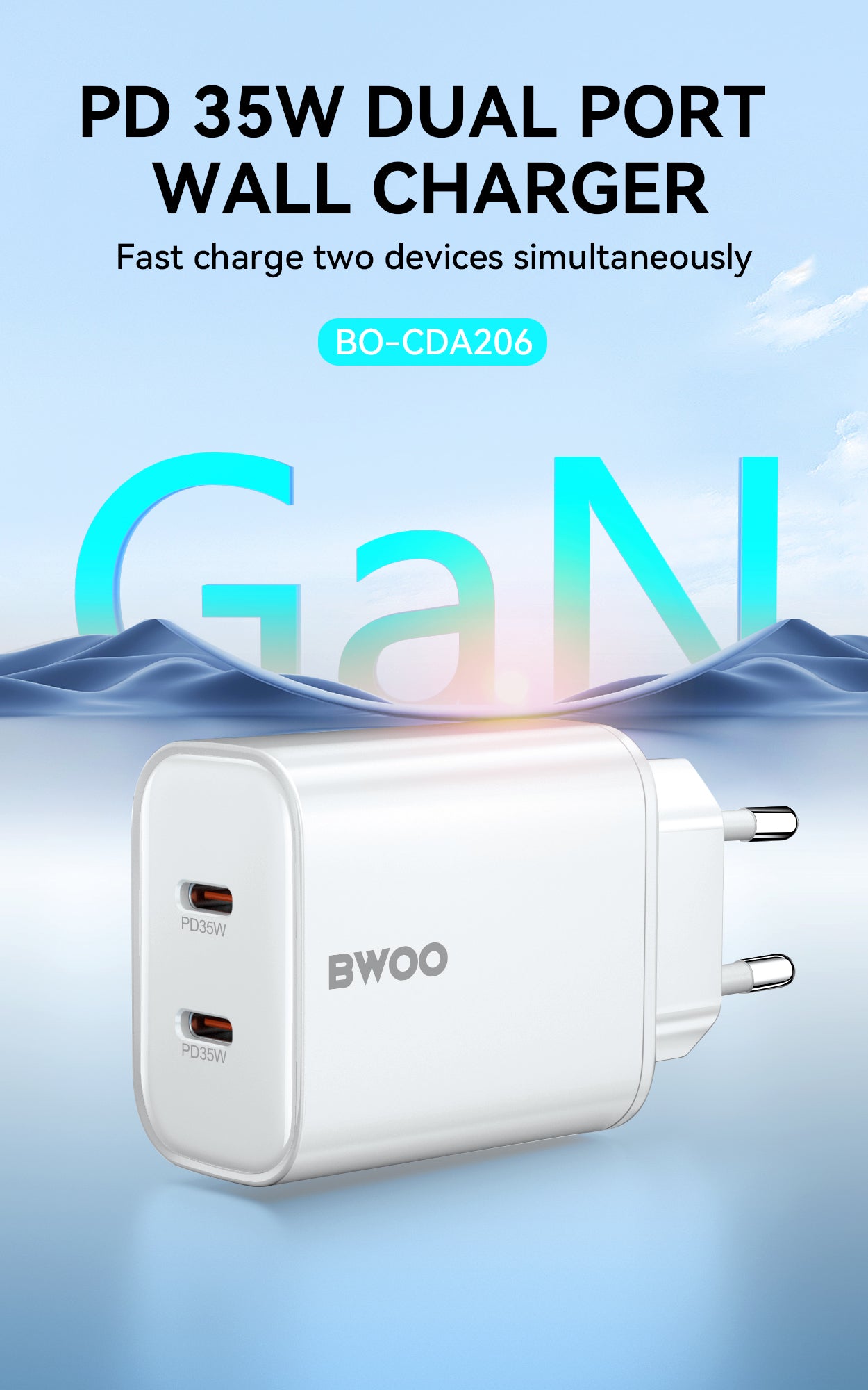 35W USB-C Dual Ports Fast Charger 2 in 1 BO-CDA206