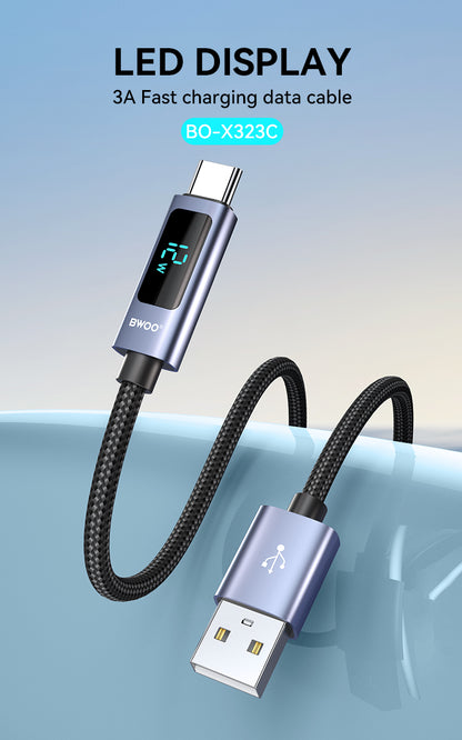 USB-A to USB-C Charging Cable with LED Display 3A 1M BO-X323C
