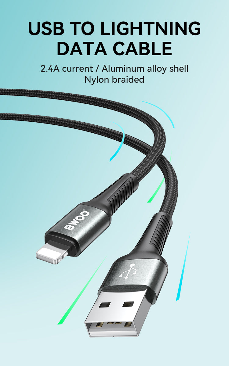 BWOO USB-A to Lightning Charging Data Cable 3A 1MX288L / 2MX288L / 3MX288L