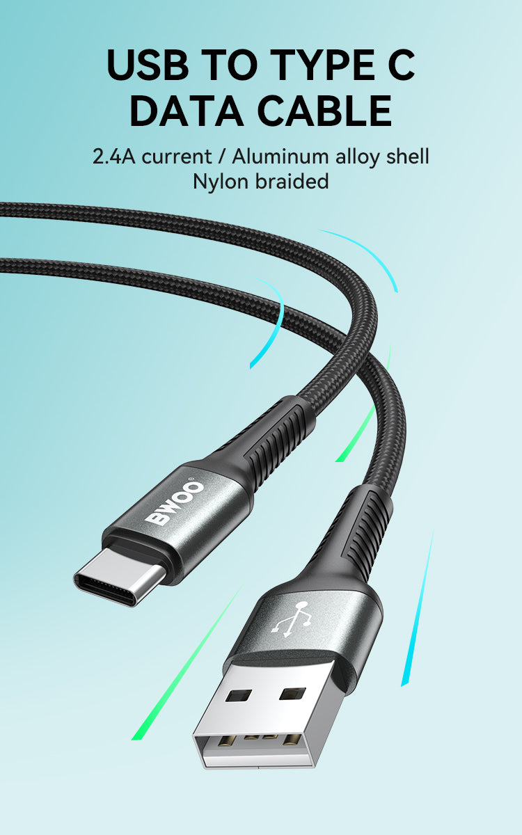 BWOO USB A to USB-C Fast Charging Cable PD 60W Nylon 1MX288C / 2MX288C / 3MX288C