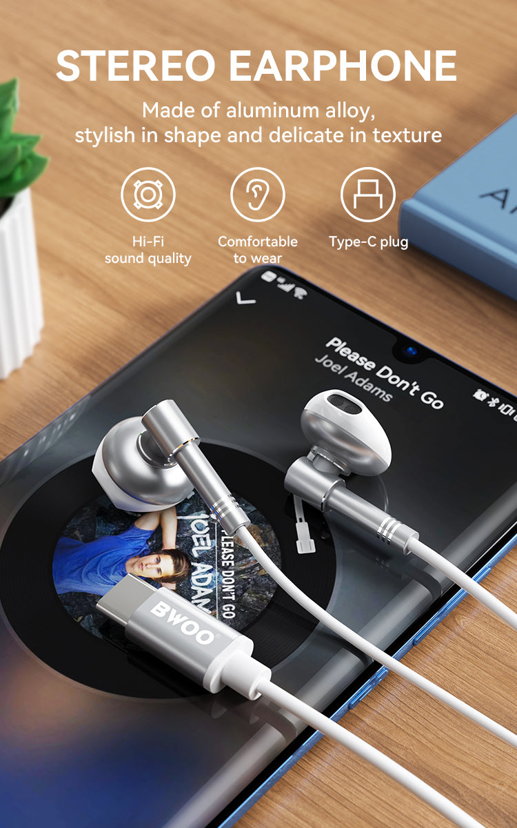 BWOO HF- 166 USB Type C Wired Earphones In-Ear Headphones