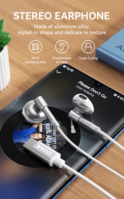 BWOO HF- 166 USB Type C Wired Earphones In-Ear Headphones