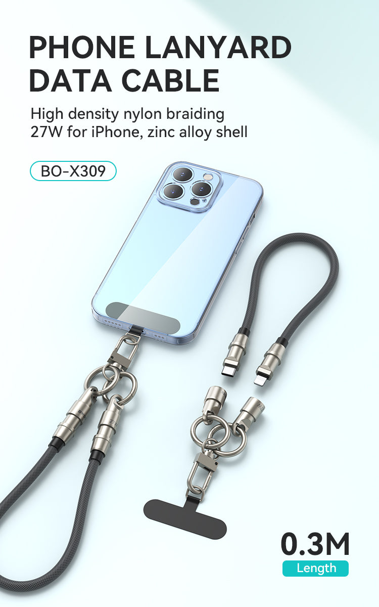Phone Lanyard Built-in USB-C to Lightning Charging Cable 2 in 1 0.3M BO-X309
