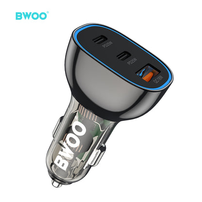 65W USB-C Car Charger 3 Port Transparent & Grey CC96