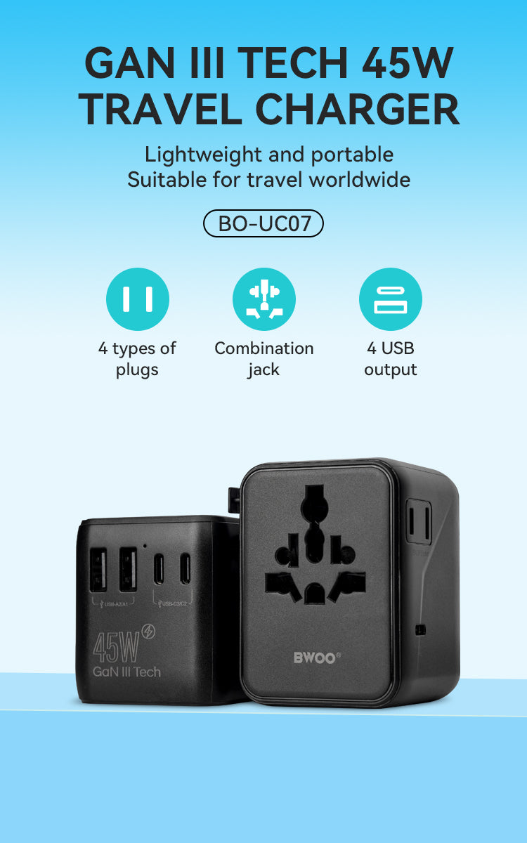 BWOO GaN III Travel Adapter 45W 4 in 1 BO-UC07