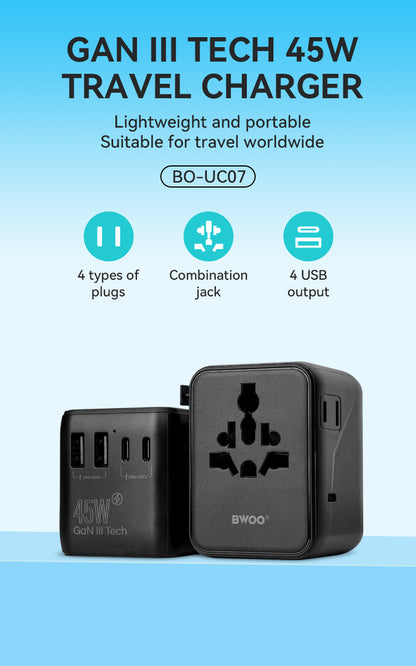 BWOO GaN III Travel Adapter 45W 4 in 1 BO-UC07