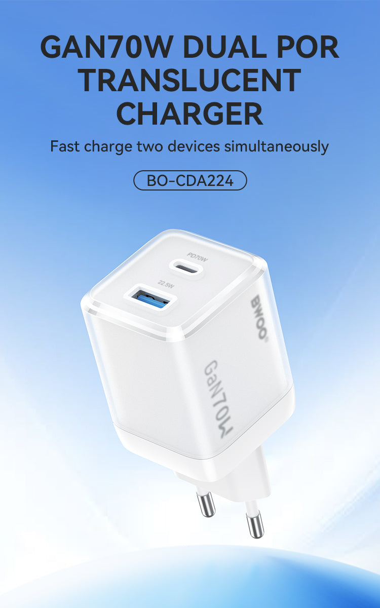 70W USB-C Dual ports GaN Charger BO-CDA224