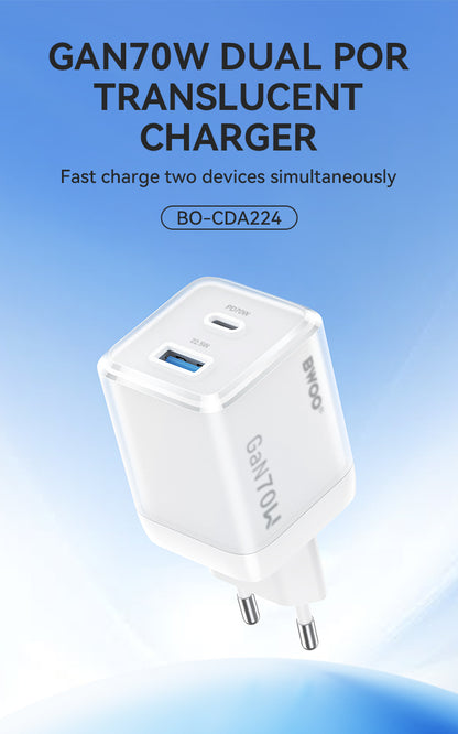 70W USB-C Dual ports GaN Charger BO-CDA224