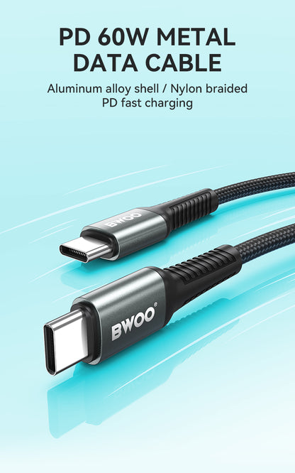 BWOO USB-C to USB-C Fast Charging Cable PD 60W Nylon 3M X288CC