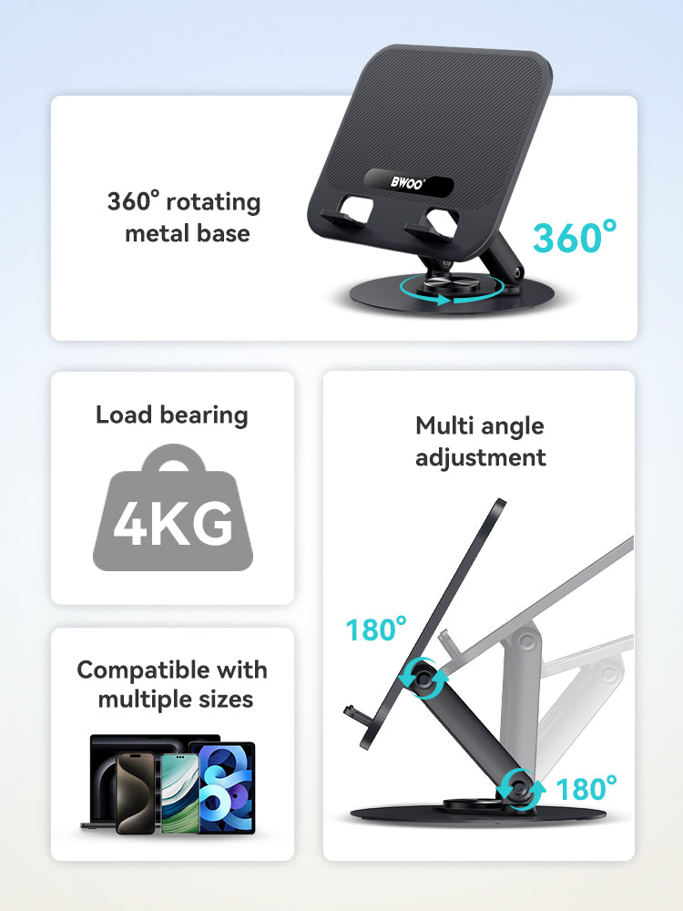 BWOO Aluminum Alloy Foldable Desktop Tablet Holder 360° Rotating ZJ131