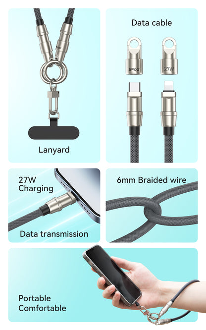 Phone Lanyard Built-in USB-C to Lightning Charging Cable 2 in 1 0.3M BO-X309
