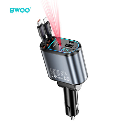 120W 4 in 1 Starry Light Car Charger with 2 Retractable Cables BO-CC109