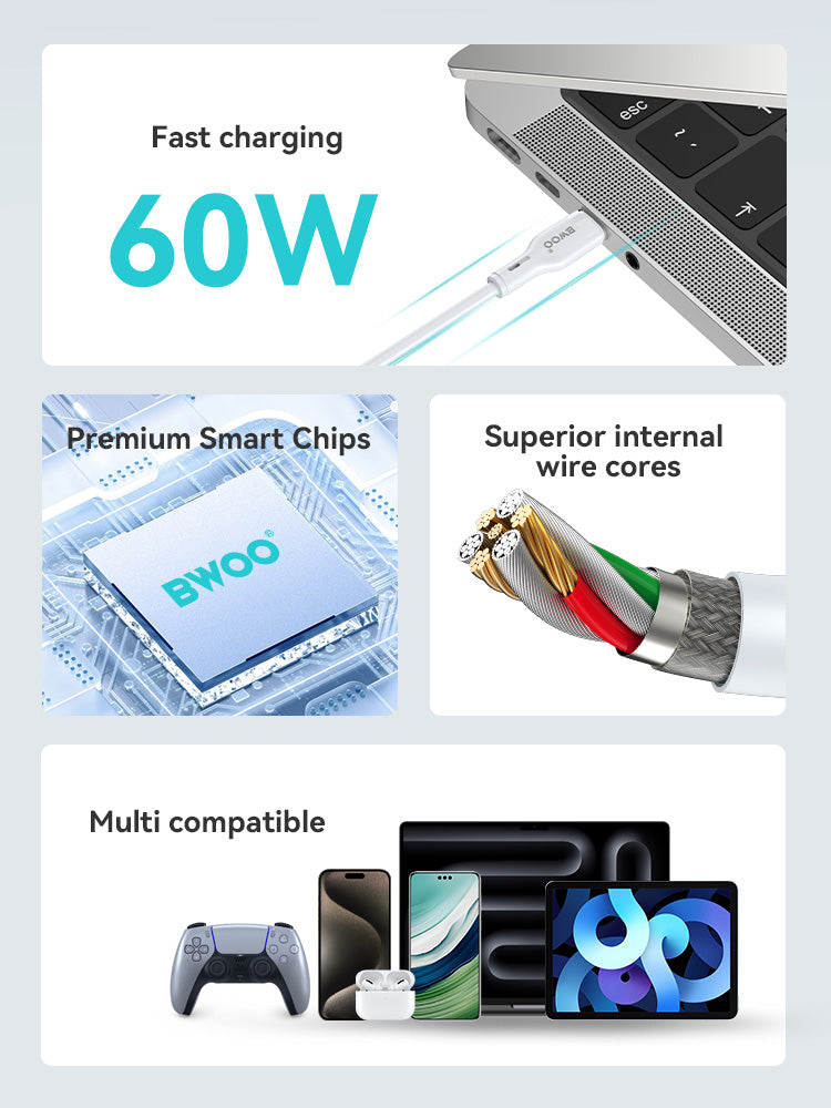 BWOO  USB-C to USB-C Fast Charging Cable 60 W 1M X286CC