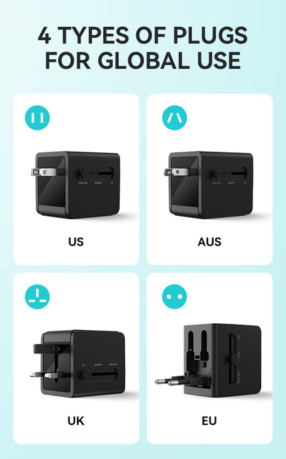 Travel Adapter 15W 2 in 1 with Type-C + USB-A for EU UK AUS US BO-UC06