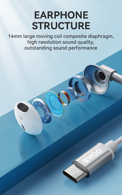BWOO HF- 166 USB Type C Wired Earphones In-Ear Headphones