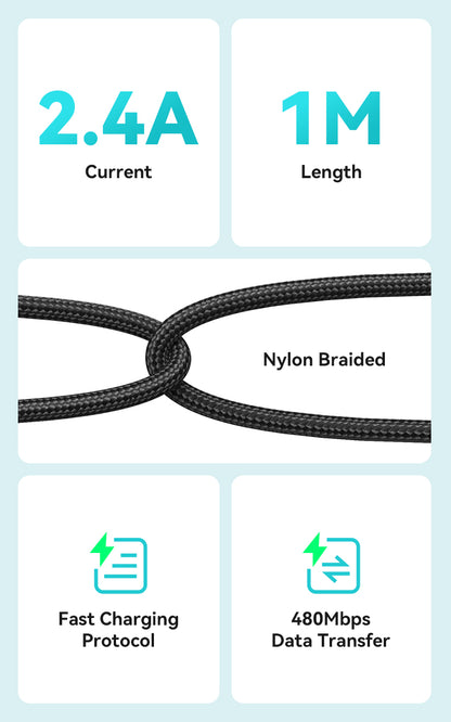BWOO USB-A to Lightning Charging Data Cable 3A 1MX288L / 2MX288L / 3MX288L