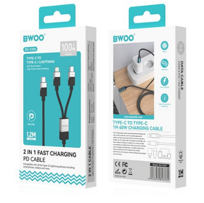 Type-C to Lightning & Type-C 2 in 1 Fast Charging Cable PD 100W BO-X306