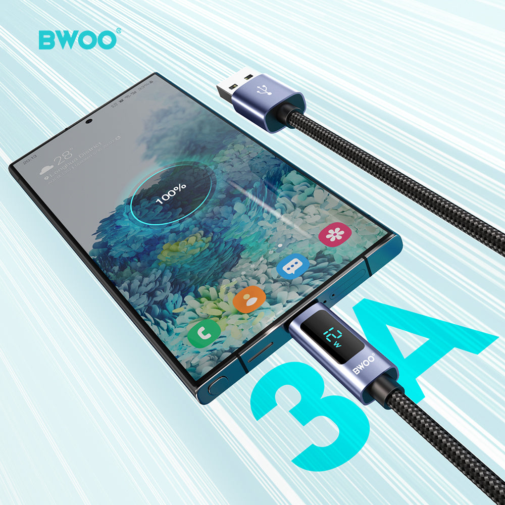 USB-A to USB-C Charging Cable with LED Display 3A 1M BO-X323C