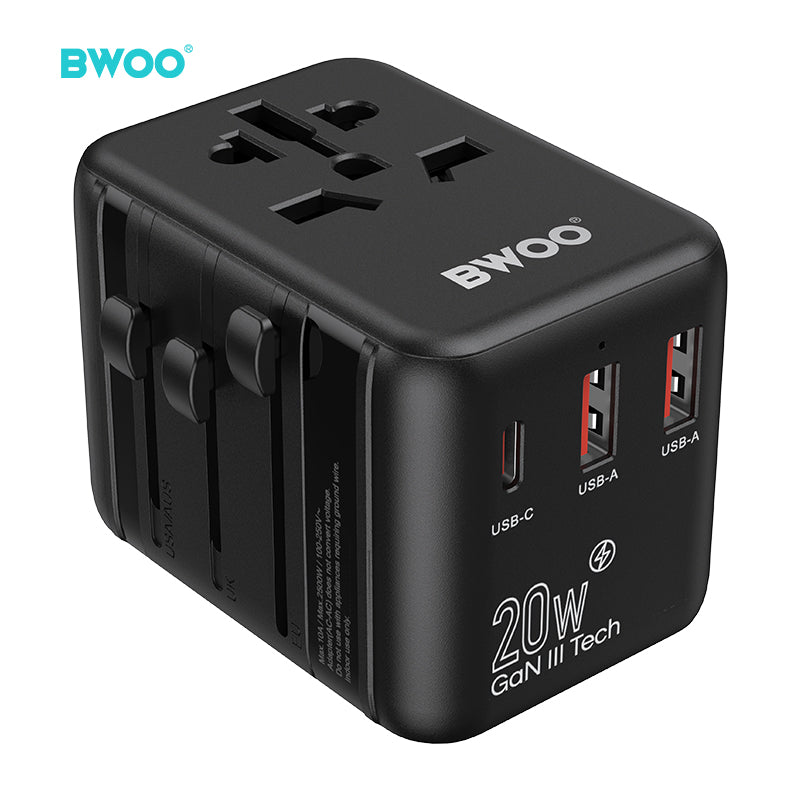BWOO International Multi Plug Travel Adapter GaN PD 20W 3 in 1 BO-UC08