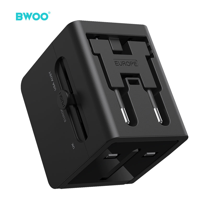 Travel Adapter 15W 2 in 1 with Type-C + USB-A for EU UK AUS US BO-UC06