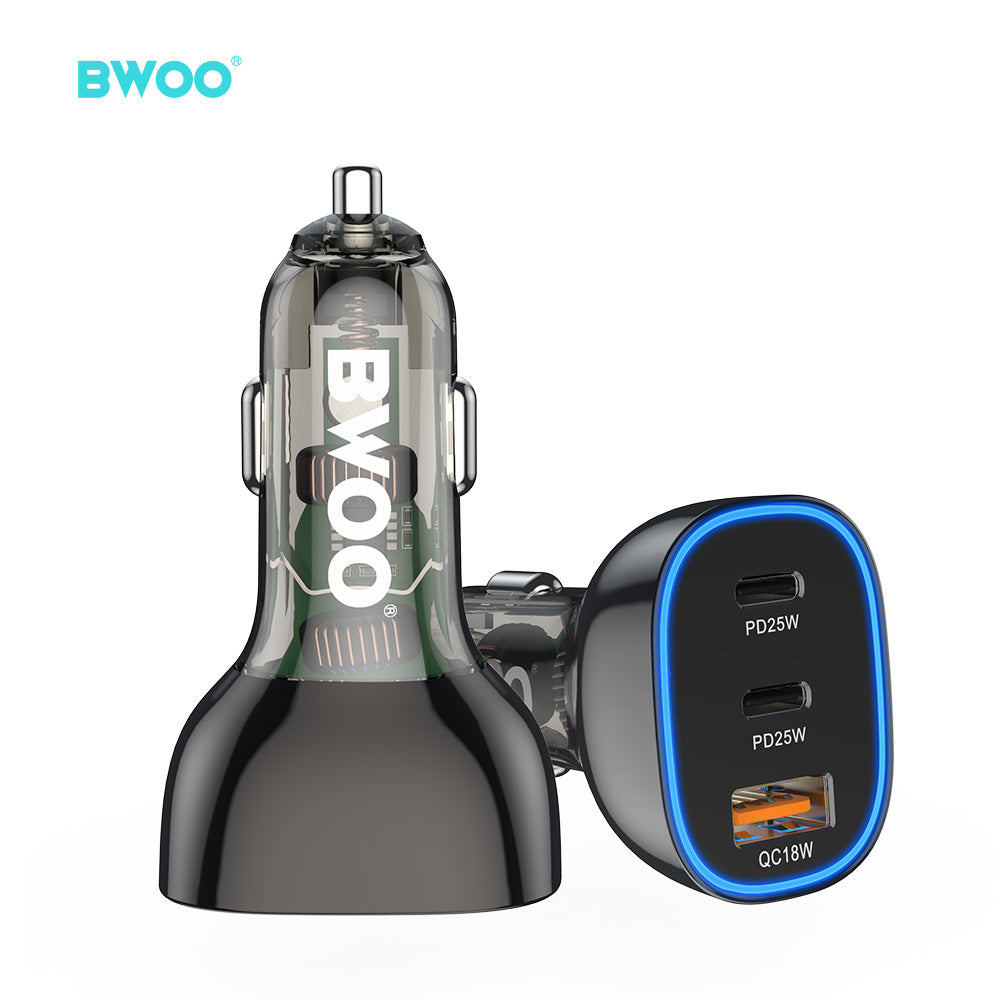 65W USB-C Car Charger 3 Port Transparent & Grey CC96