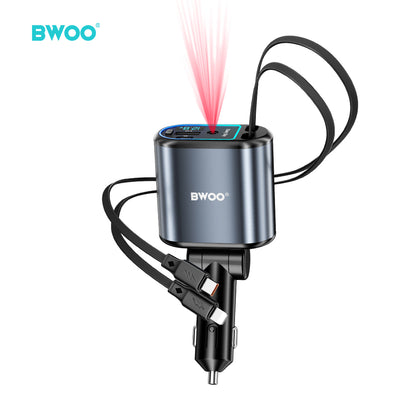 120W 4 in 1 Starry Light Car Charger with 2 Retractable Cables BO-CC109