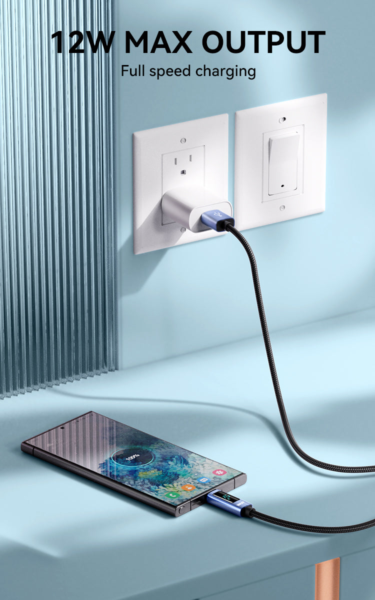 USB-A to USB-C Charging Cable with LED Display 3A 1M BO-X323C