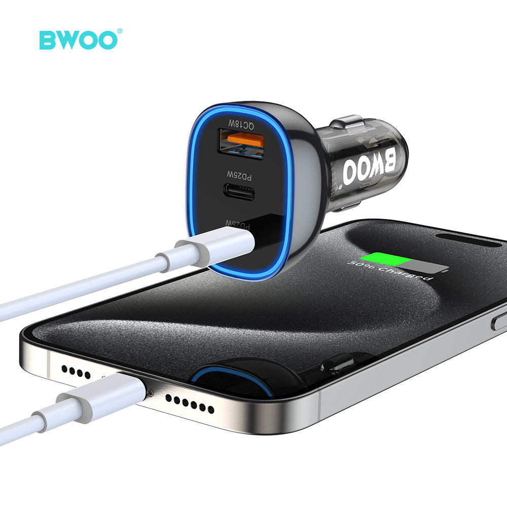 65W USB-C Car Charger 3 Port Transparent & Grey CC96