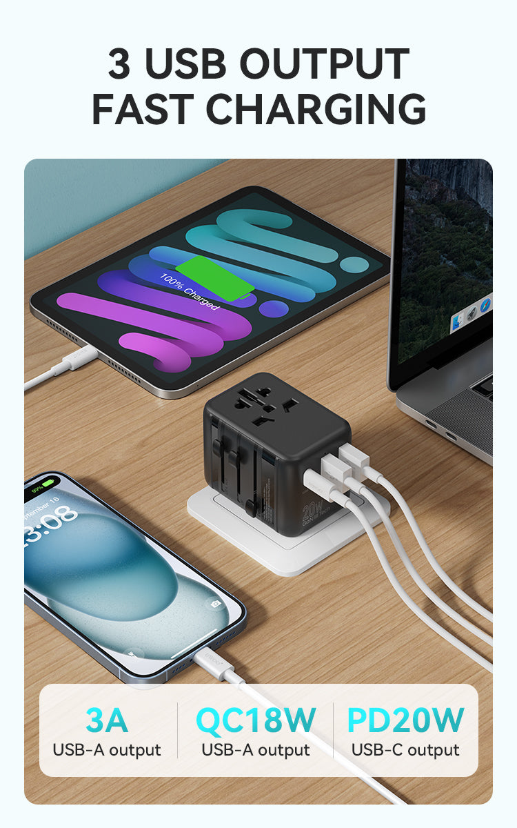 BWOO International Multi Plug Travel Adapter GaN PD 20W 3 in 1 BO-UC08
