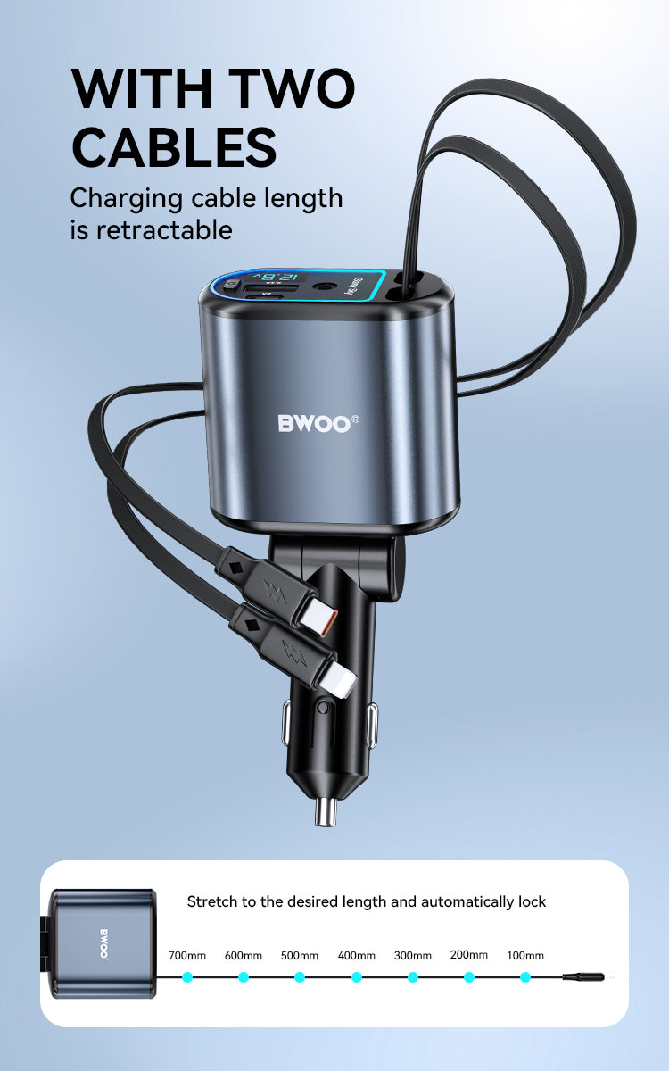 120W 4 in 1 Starry Light Car Charger with 2 Retractable Cables BO-CC109