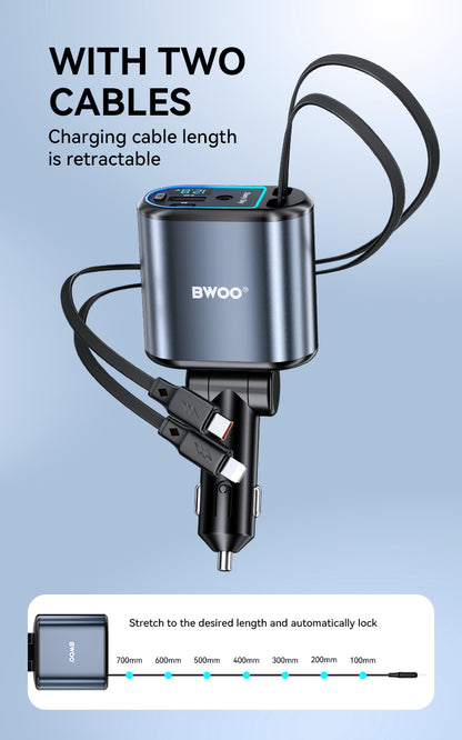 120W 4 in 1 Starry Light Car Charger with 2 Retractable Cables BO-CC109