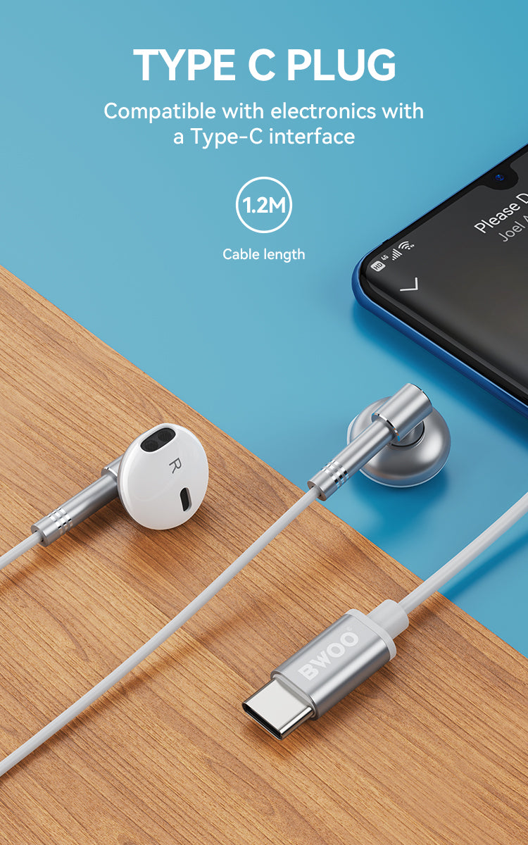 BWOO HF- 166 USB Type C Wired Earphones In-Ear Headphones