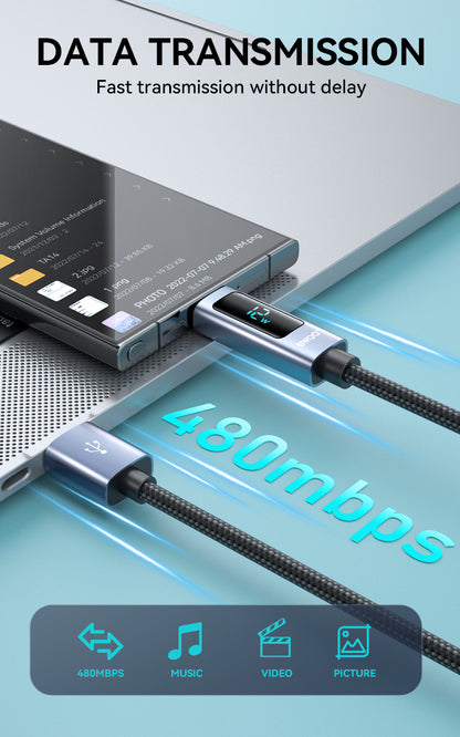 USB-A to USB-C Charging Cable with LED Display 3A 1M BO-X323C
