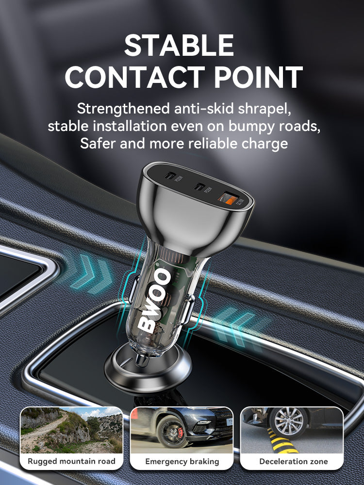 65W USB-C Car Charger 3 Port Transparent & Grey CC96