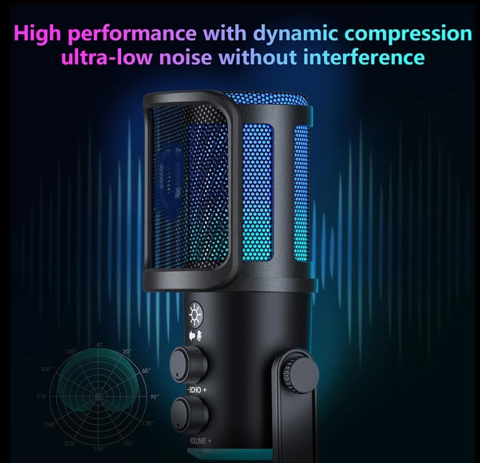 NeePho NP-M02 RGB USB/Type-C Gaming Microphone with ANC, Black
