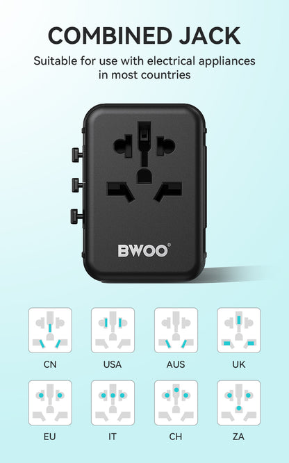 BWOO International Multi Plug Travel Adapter GaN PD 20W 3 in 1 BO-UC08