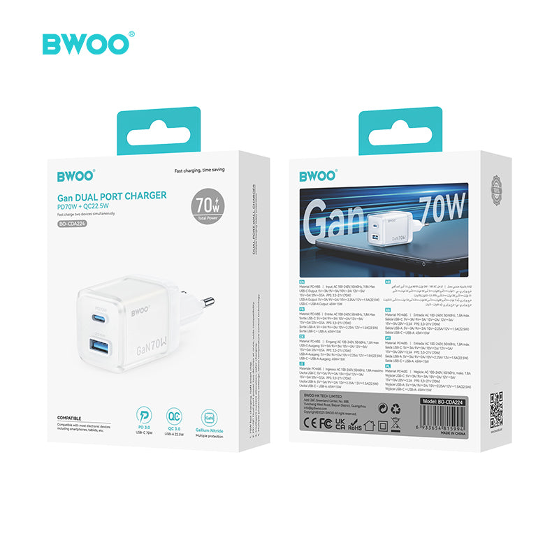 70W USB-C Dual ports GaN Charger BO-CDA224