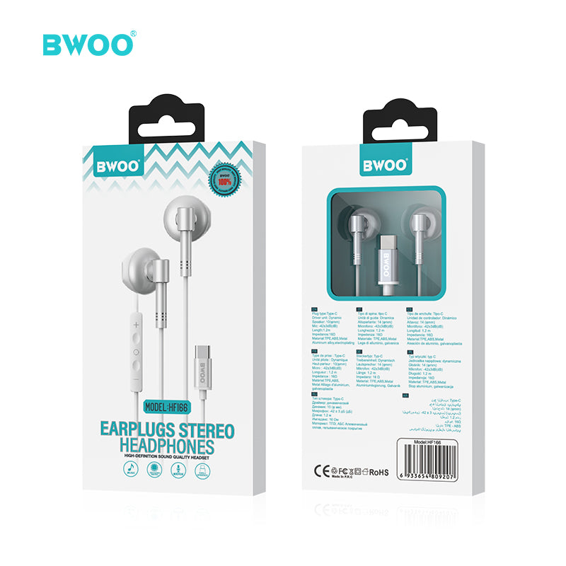 BWOO HF- 166 USB Type C Wired Earphones In-Ear Headphones