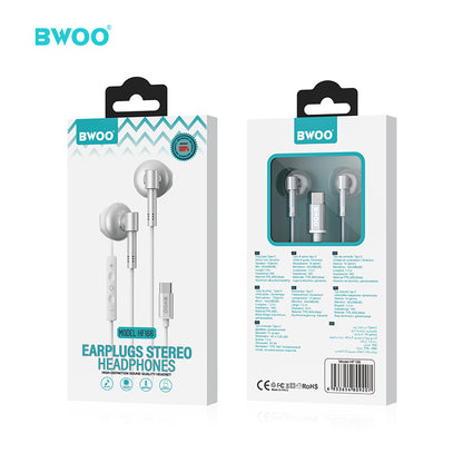 BWOO HF- 166 USB Type C Wired Earphones In-Ear Headphones