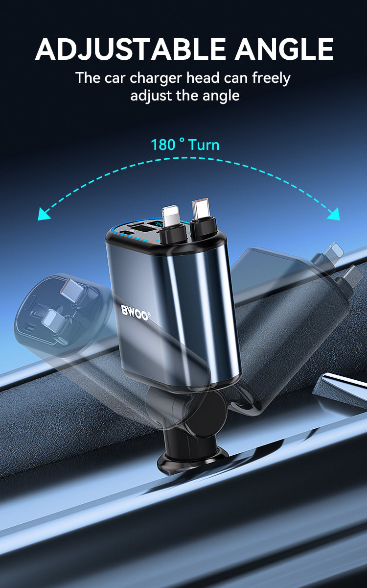 120W 4 in 1 Starry Light Car Charger with 2 Retractable Cables BO-CC109