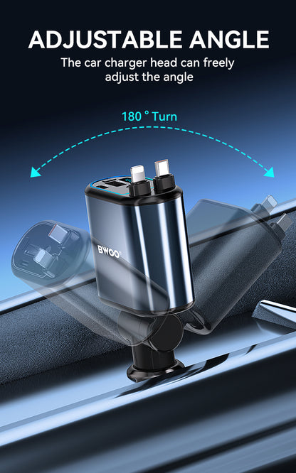 120W 4 in 1 Starry Light Car Charger with 2 Retractable Cables BO-CC109