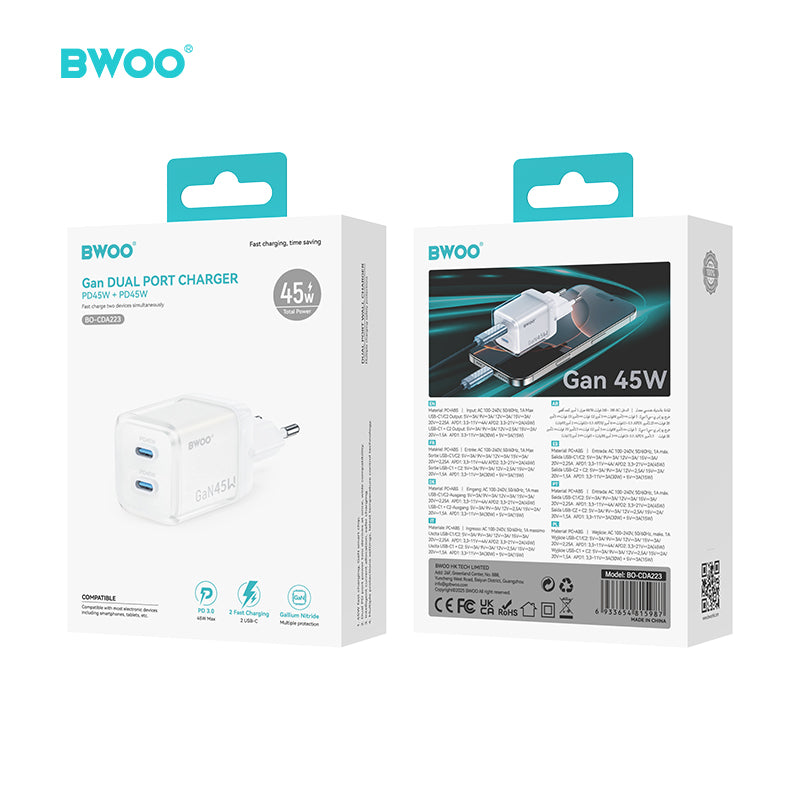 45W USB-C Dual ports GaN Charger BO-CDA223