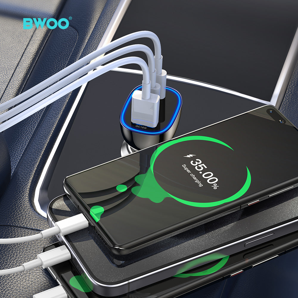 65W USB-C Car Charger 3 Port Transparent & Grey CC96