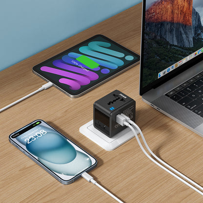 Travel Adapter 15W 2 in 1 with Type-C + USB-A for EU UK AUS US BO-UC06