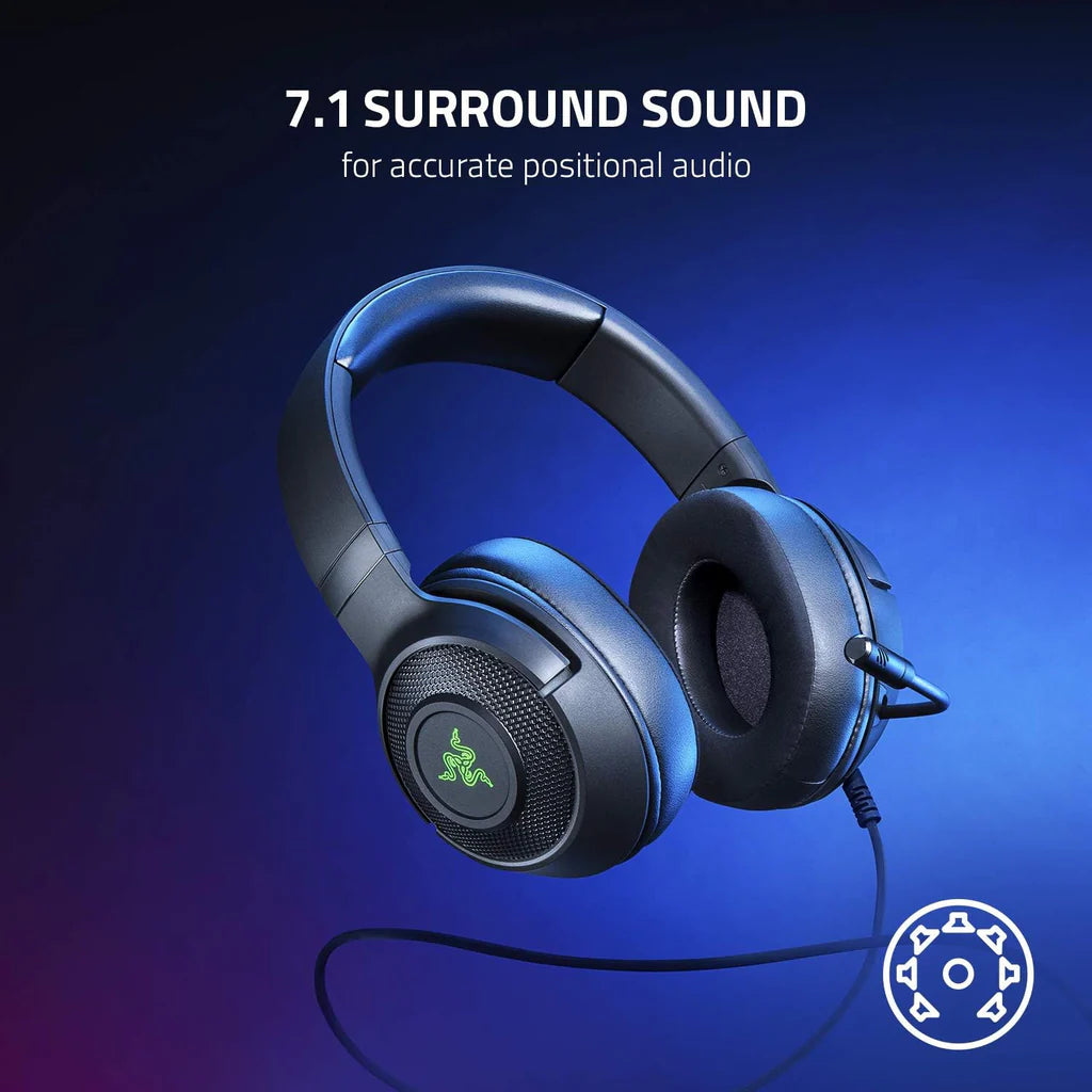 Razer Kraken X Wired Gaming Headset – 7.1 Surround Sound, Ultra-Light, Black